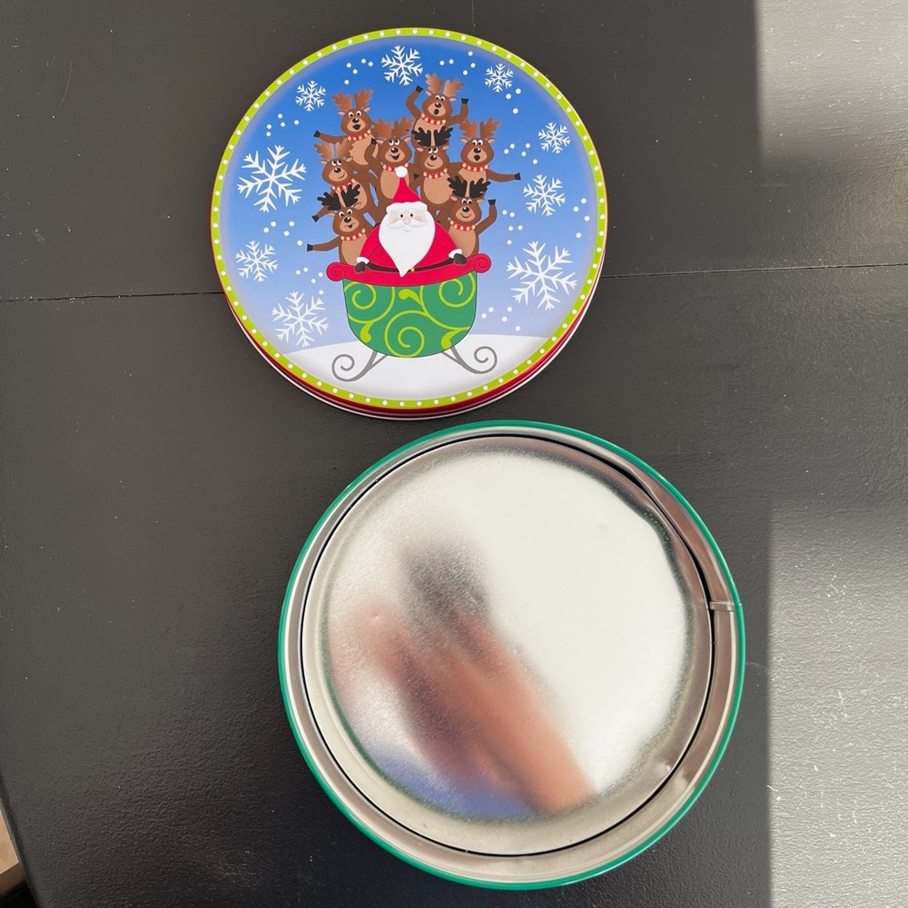 Christmas Santa and Reindeer Cookie Tin